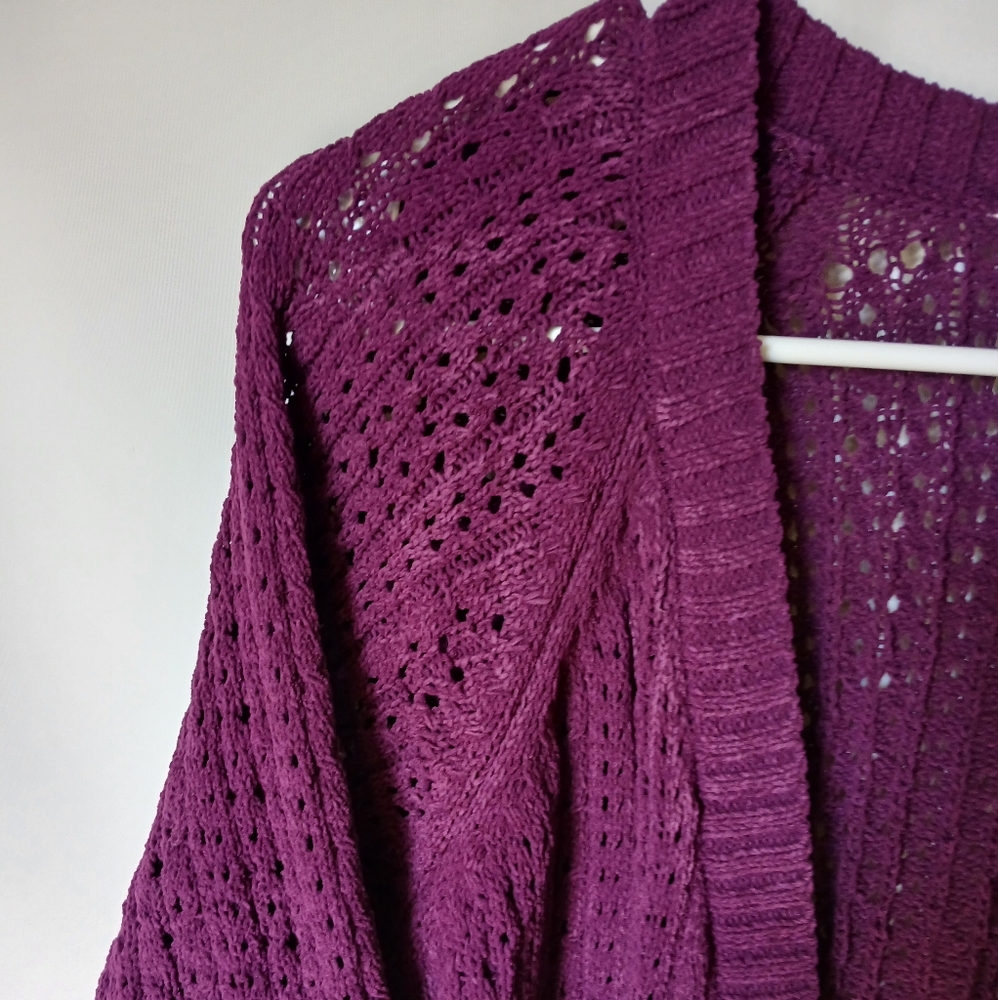 Terra & Sky Womens Open Front Cardigan Size 14W Color Plum Purple - Picture 5 of 9